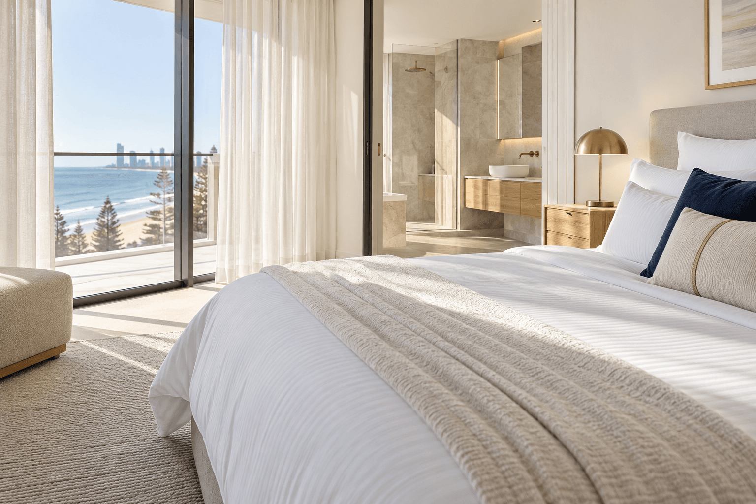 Guest-ready Gold Coast holiday apartment bedroom with fresh linen